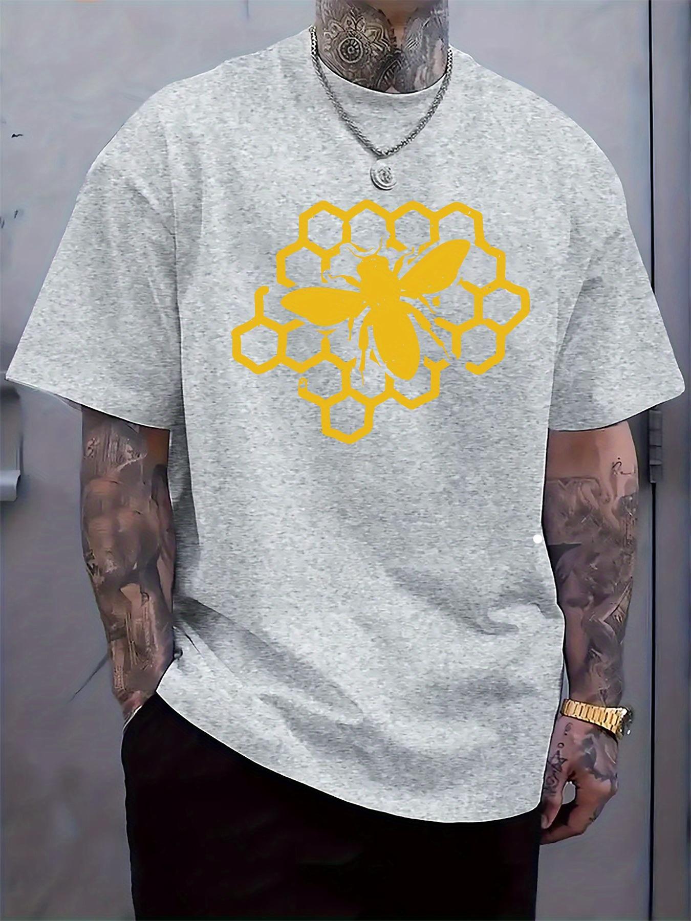 Casual Crew Neck Tshirt with Bee and Honeycomb Print XXL