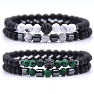 Bransoletka z koralików z kamienia naturalnego 6 mm 2 szt./zestaw Cz Ball Beaded Bracciali Femme Friends Bransoletki dla kobiet i mężczyzn Biżuteria męska Bileklik