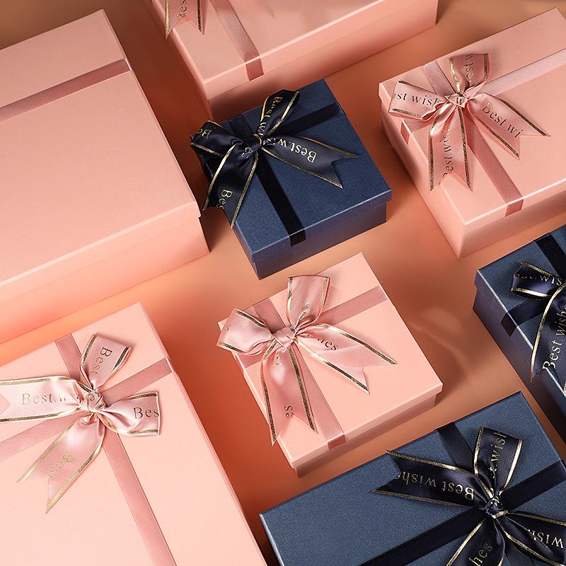 Luxury Blue & Pink Bow Paper Gift Box for Lipstick, Perfume, and Cosmetics - Perfect for Birthday or Party Favors