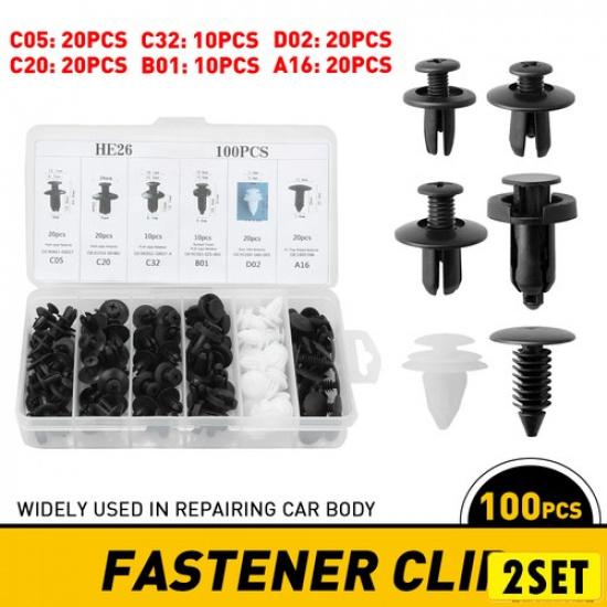 100PCS Trim Clip Car Push Rivet Pin Door Bumper Panel Retainer Fastener Kit