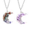 Chakela Crescent Moon Tree of Life Necklace with Natural Crystal Stones