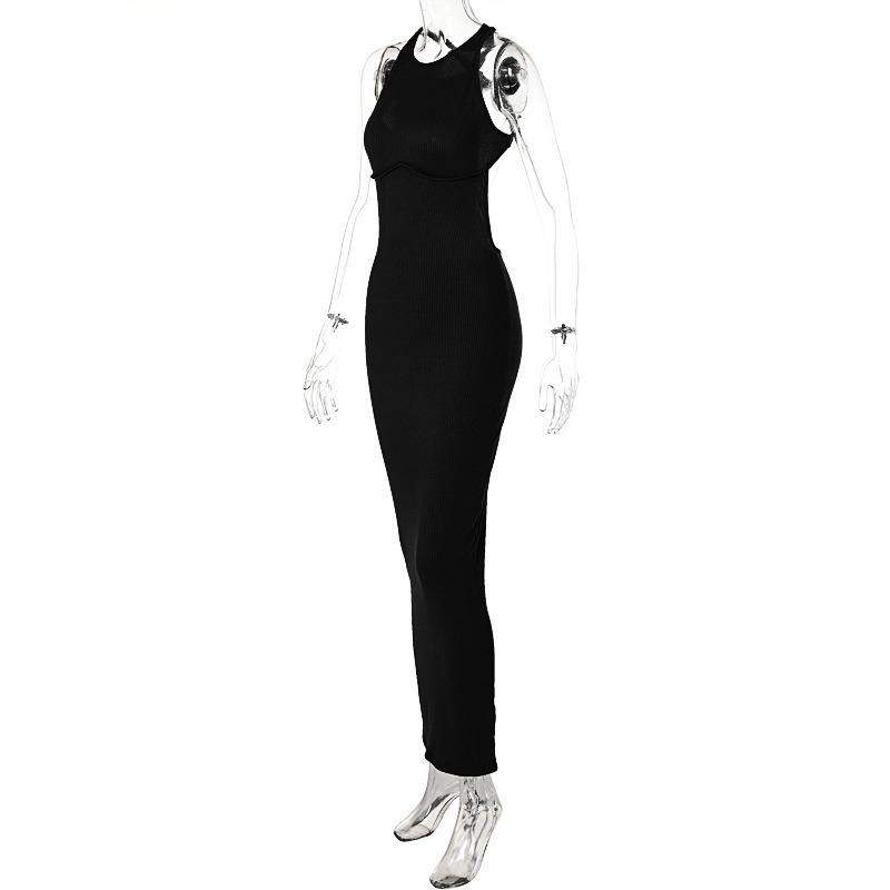 Summer New Sleeveless Backless Slim Fit Sexy Dress Women Elegant Solid Casual Party Club Long Dresses Women Vintage Fashion Knitted Ladies Dress 26529