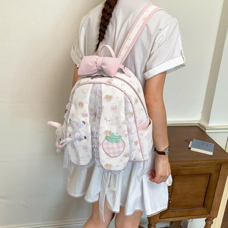 Schultasche neu japanischer Cartoon Schlappohrhase Spitze Rucksack Große Schleife Süße Lolita Ausgehen leichte Schultasche