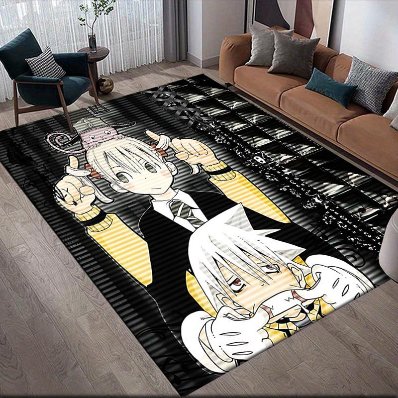 Soul Eater Flannel Pattern Square Carpet,Area Rug,Carpet Rug for Living Room Bedroom Sofa Playroom Decor,Non-slip Floor Mat