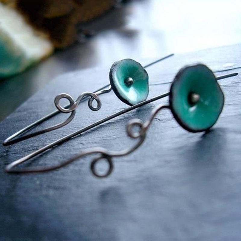 Cross-border Retro Blue Oil Drop Stamen Earrings European and American Long Ear Hook Earrings