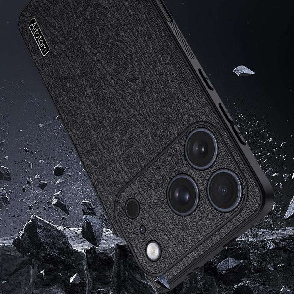 For iPhone 17 Pro Max Case Wood Texture PU Leather Coated PC TPU Phone Cover