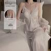 Large Size Pajamas Plus Chest Pad Ice Silk Long Suspender Skirt Robe Women's Home Pure Desire Suit