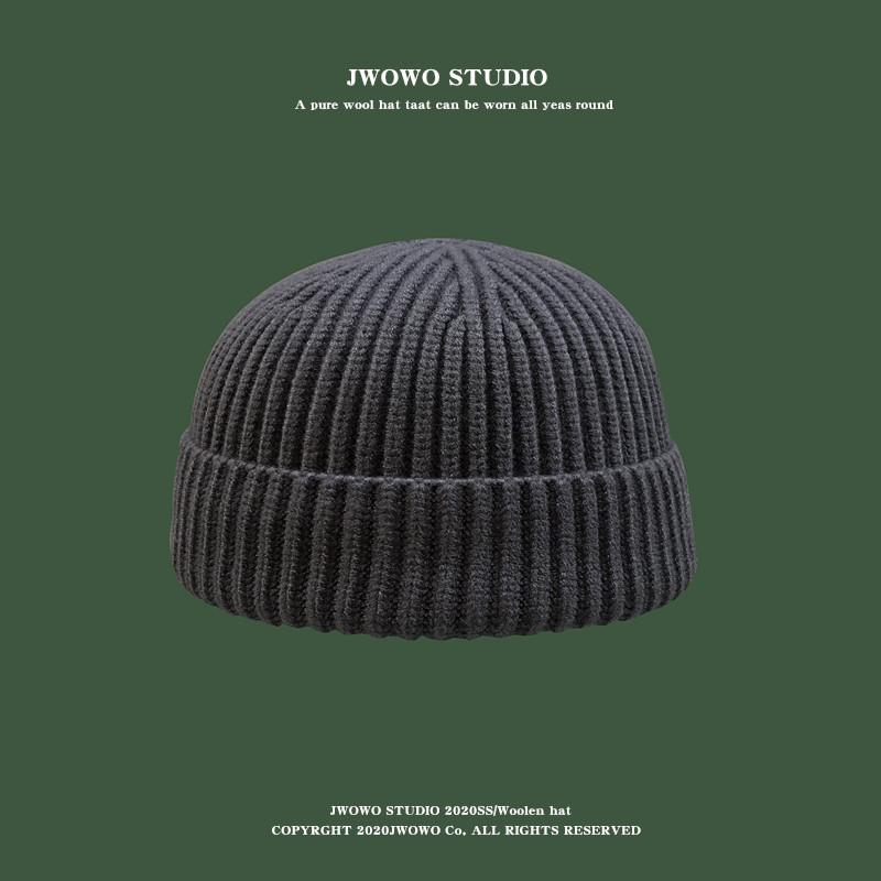 Autumn Winter Short Warm Melon Hat Men Knitted Round Top Brimless Cold Hat Women Street Hip-Hop Wool Beanie