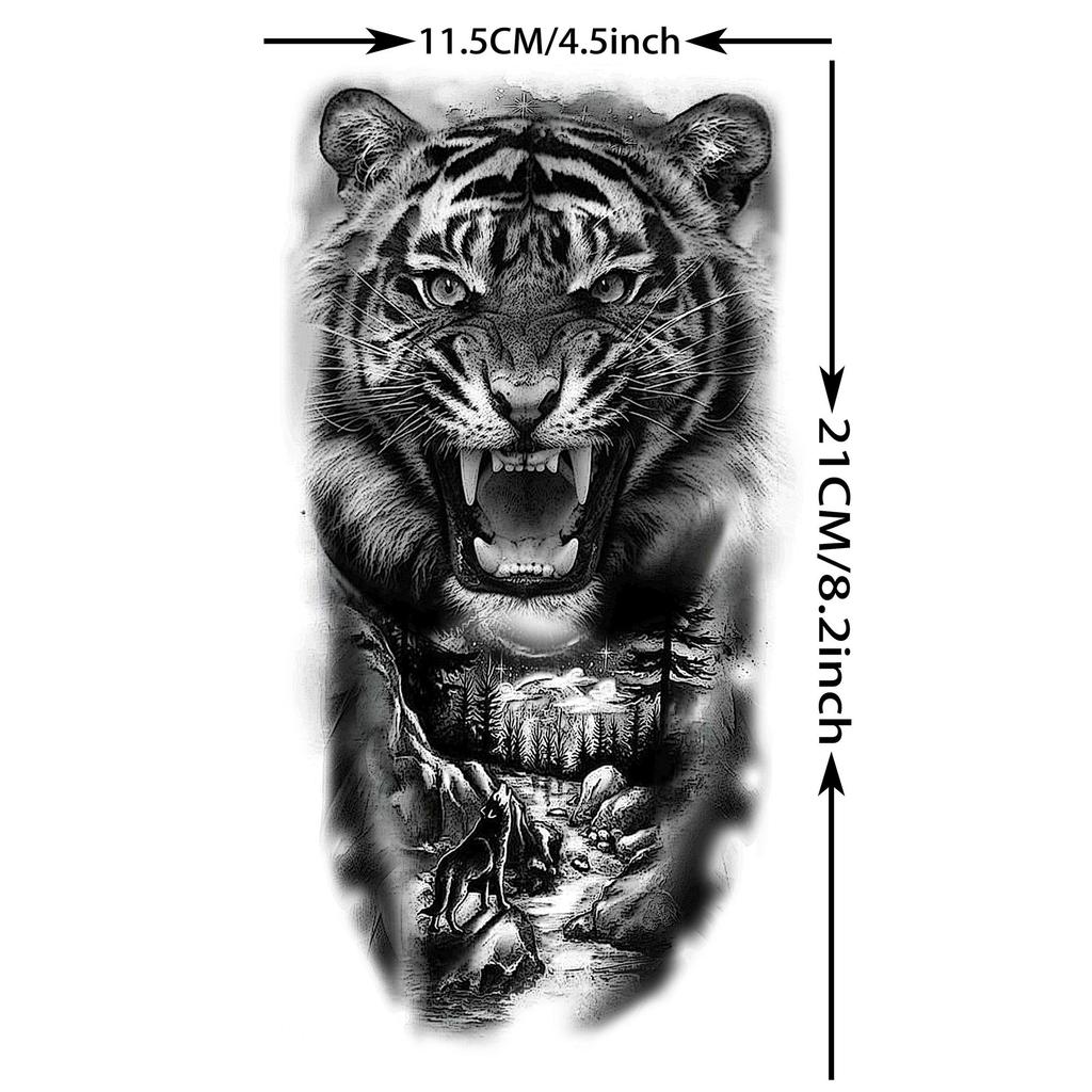 1 Sheet Scary Tiger Flower Temporary Tattoos For Women Men Adults Fake Black Black Animal Tattoo Sticker Covers Up Waterproof