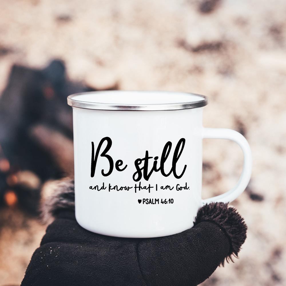 Faith Hope Love Print Christian Creative Enamel Mugs Outdoor Travel Coffee Cup Drink Dessert Milk Vintage Handle Drinkware Gift