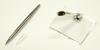 Brass Disc Pen with a Hole At the Top for Attaching Gimmicks Clear Acrylic Pen Stand with Silver Pen Holder + (Q-S6P2-1)