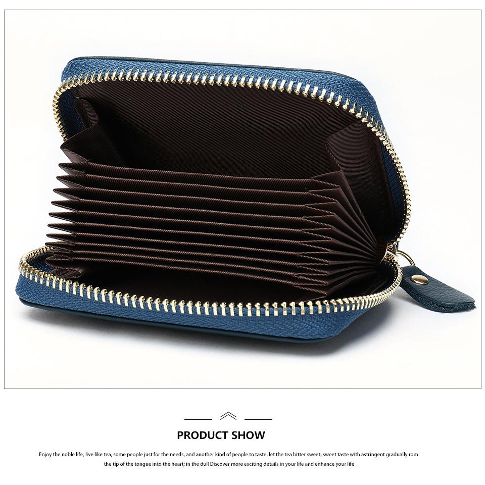 Genuine Leather Card Holder Zipper ID Credit Card RFID Blocking Slim Mini Wallet Organ Card Bag