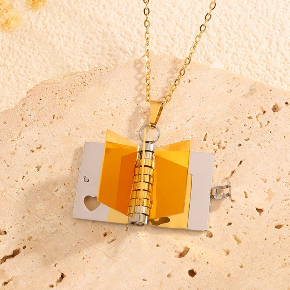 Metal Book Pendant Necklace Openable Lovers Choker Necklace Fashion Women's Sweater Chain  Girls