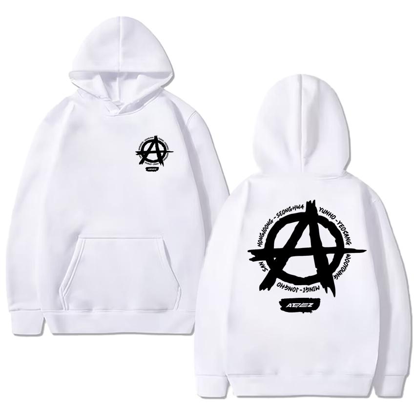 Kpop Ateez Double Sided Logo Printed Hoodie Autumn Winter Men Women Trend Y2k Sweatshirt Unisex Fleece Casual Vintage Pullovers