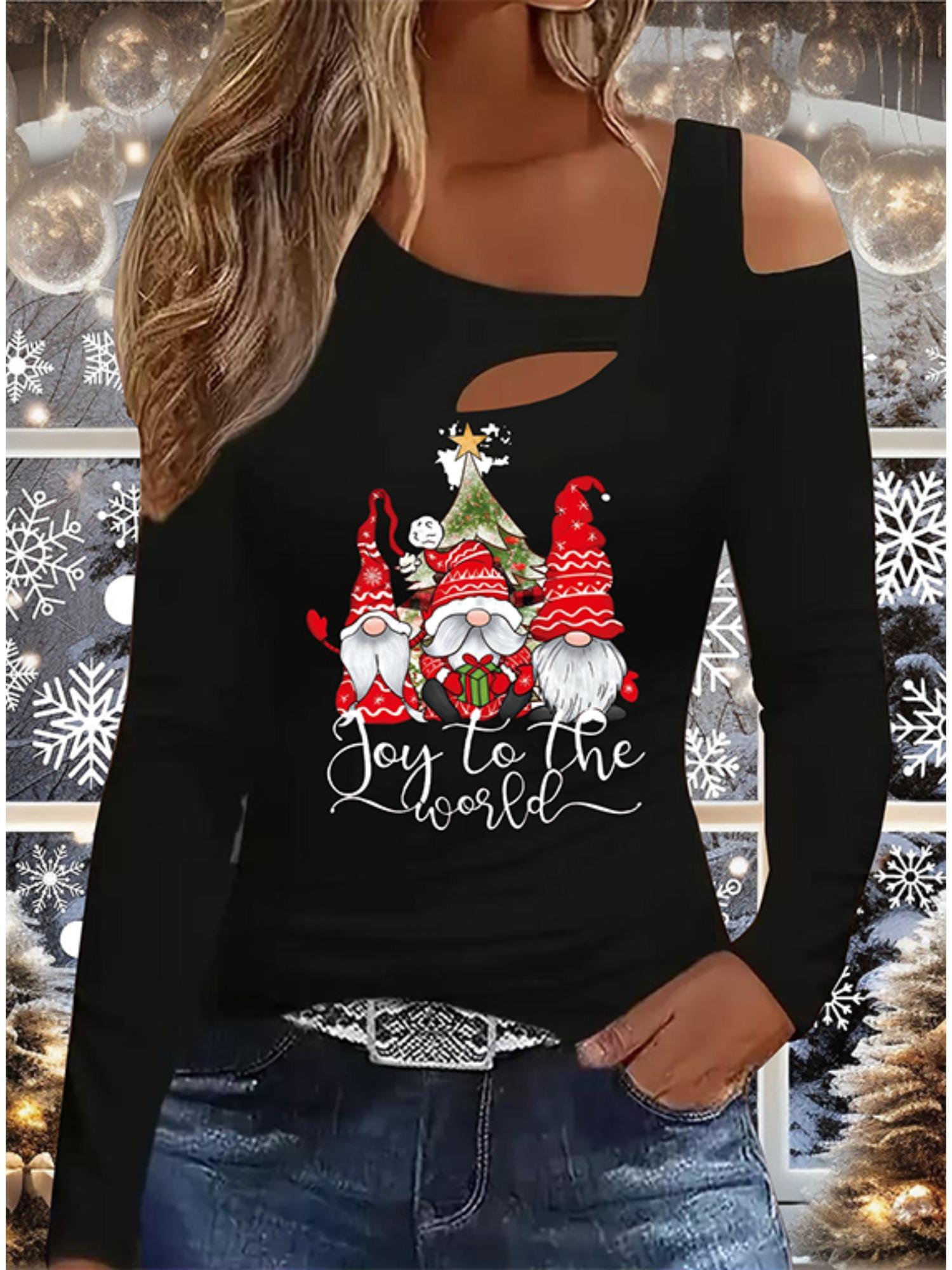 

Осень и Зима Женский Новый Повседневный Топ с Длинным Рукавом Рождественский Узор Идеальный Подарок на Хэллоуин Рождество Футболка S чёрный