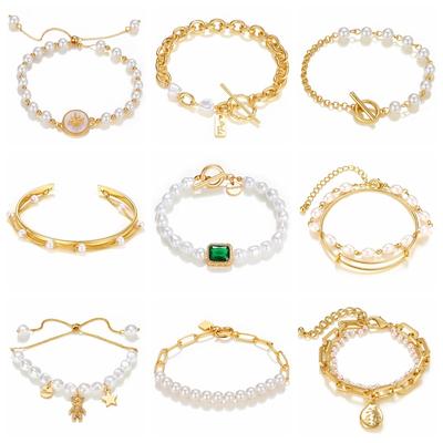 Pulsera con cierre seguro de perlas barrocas para niña y mujer, pulseras ligeras de lujo con carácter, moda 2023
