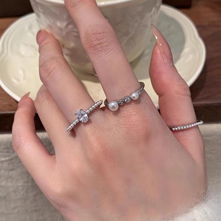 French Zirconia Pearl Open Ring Trio - Unique, Versatile Fashion Statement