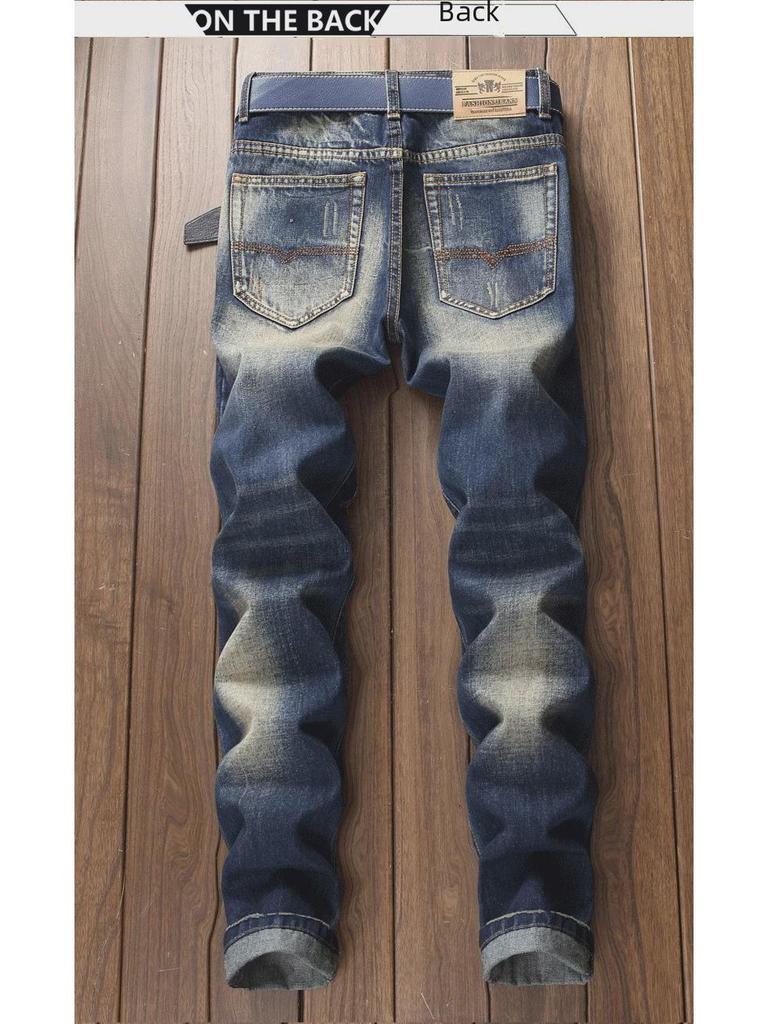 Herren Jeans im Retro-Look mit verwaschenem Schnitt: Nicht elastisch, Europäischer & Amerikanischer Stil, Passt zu allem