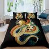 Red Base Black Dragon Print Duvet Cover Set Chinese Dragon Pattern Bedding Sets Full Size Microfiber 2/3 Pieces Comforter Sets