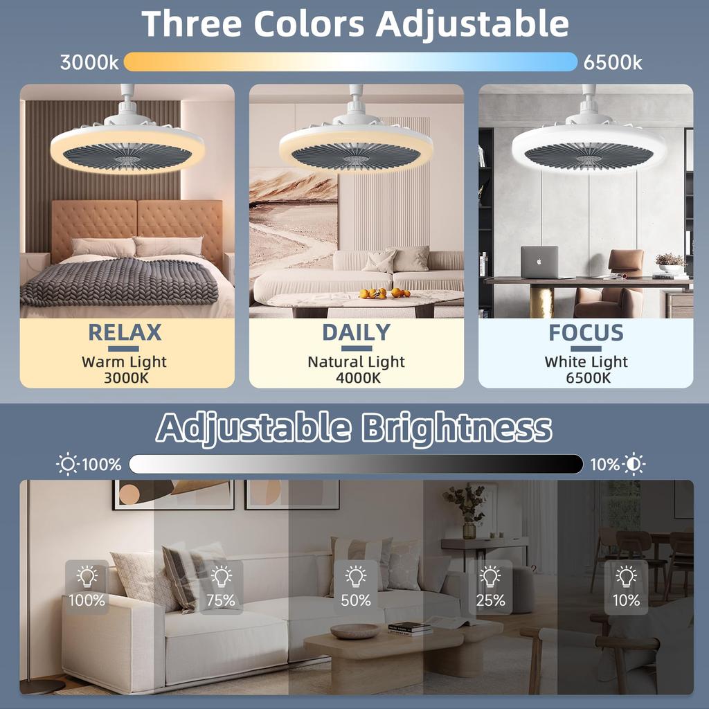 Ceiling Fans with Light and Remote Control E27 Converter Base LED Lamp Fan Silent Chandelier Fan for Bedroom Living Room Kitchen