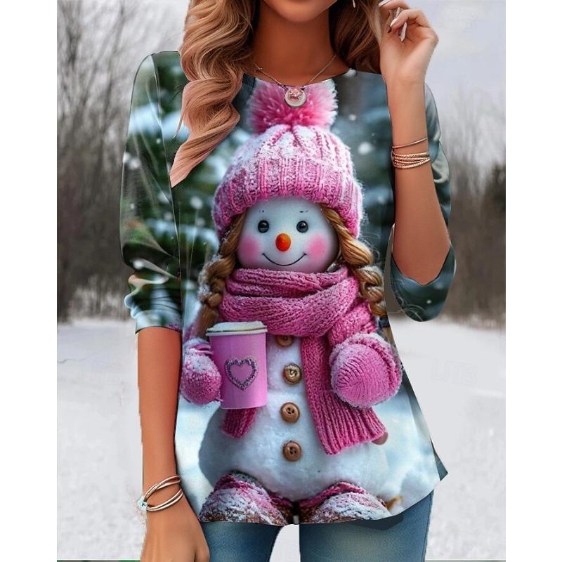 Christmas Women's T Shirt Graphic Fashion Casual Long Sleeve Crew Neck Round Neck Regular Tops