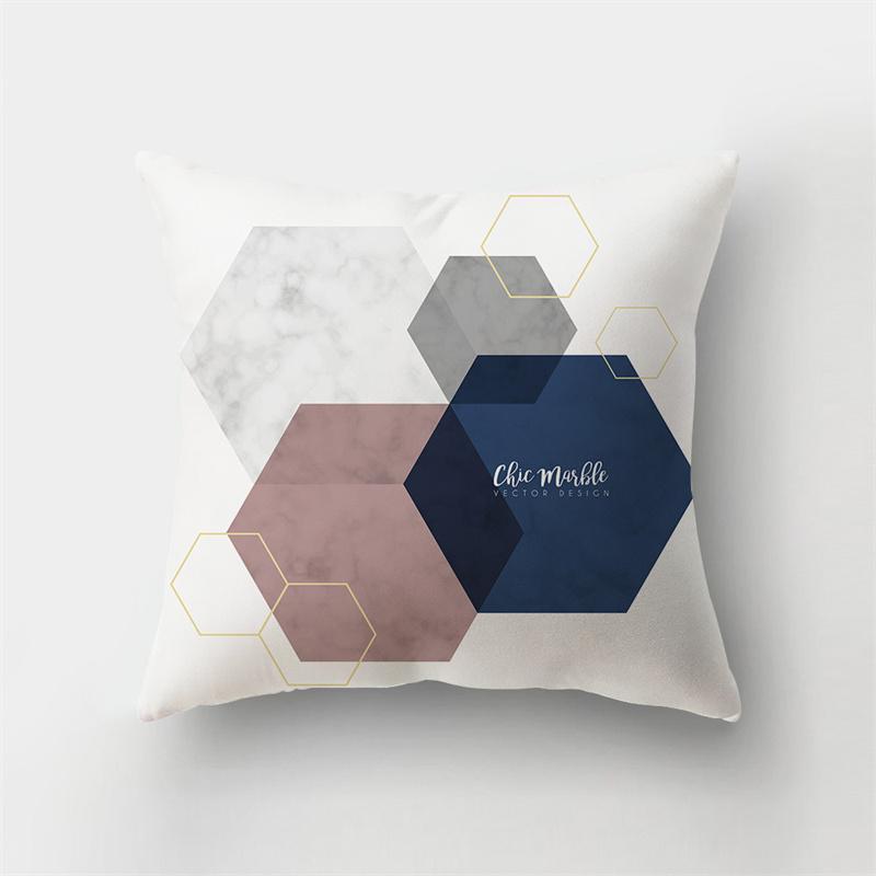 45x45cm Abstract Geometric Print Cushion Cover Marble Pillow Cover Polyester Short Plush Patchwork Sofa Home Decor Cushion Cover