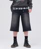 CHASECULT Unisex Black Bermuda Wide Denim Pants - Black