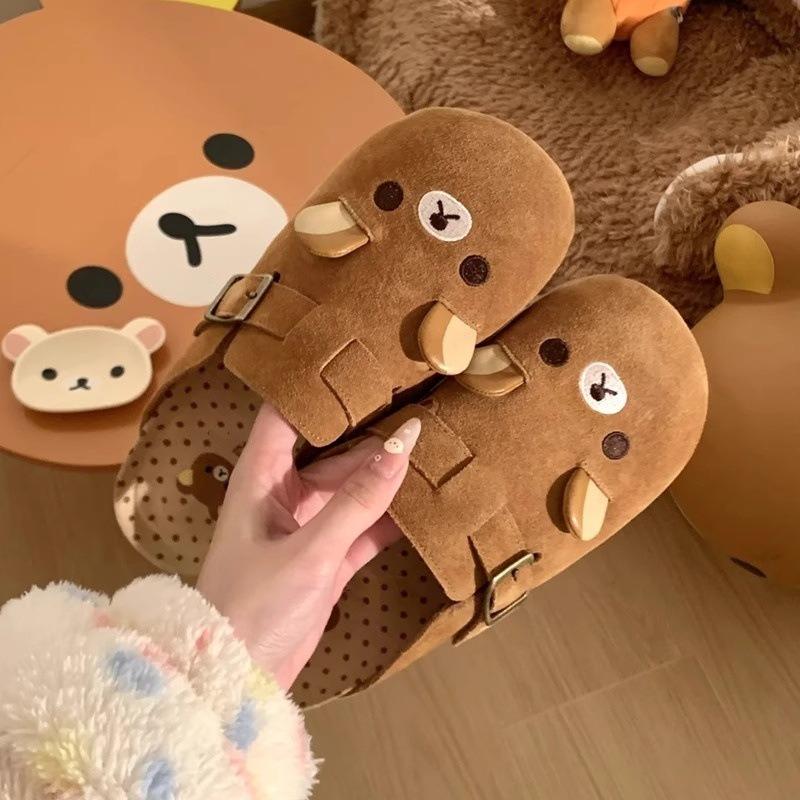 Cute bear bag head girl summer new platform lazy half slippers retro single shoes