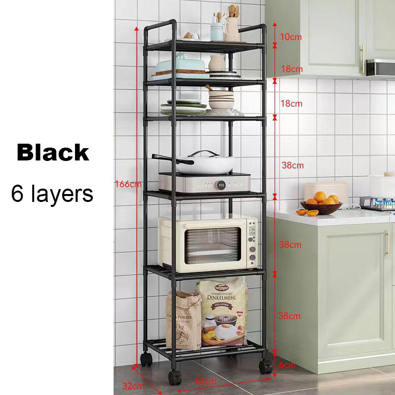 

Напольная стойка для хранения вещей, кухонная, ванная, микроволновая печь, многофункциональная, передвижная, без пробивных отверстий, бытовые полки Six layers чёрный