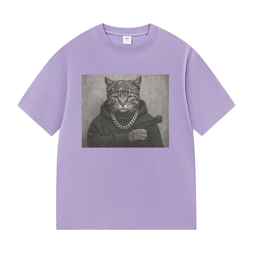 Funny Cat Graphic Print T Shirt Gang Cat Cool Hip Hop Short Sleeve Tshirts Unisexs Vintage High Quality Oversized Cotton Tshirt