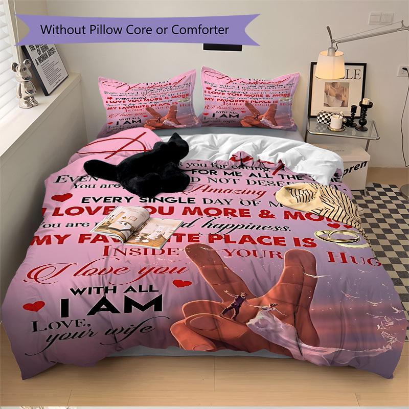 3pcs Wedding Anniversary Gift Duvet Cover Set - Machine Washable, Includes 1 Cover and 2 Pillowcases, No Core Included yy251013135
