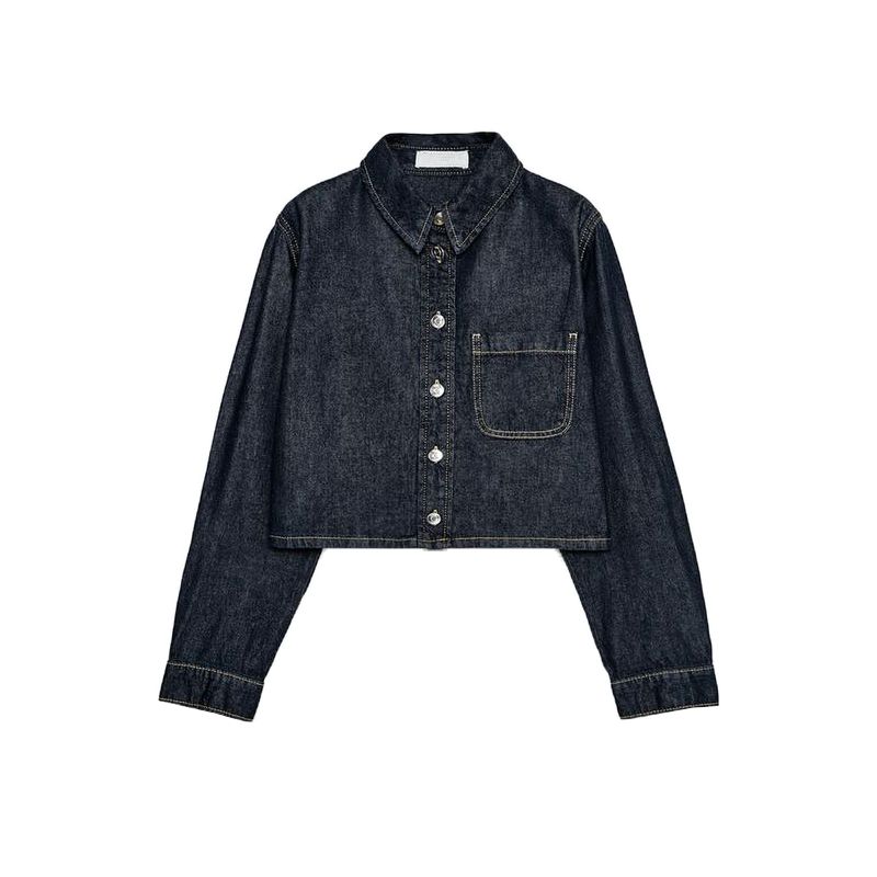 

High Waist Wide Leg Jogging Plaid Jeans 1934027 Denim Cotton Long Sleeves Short Shirt 1934029 Blue Tops L