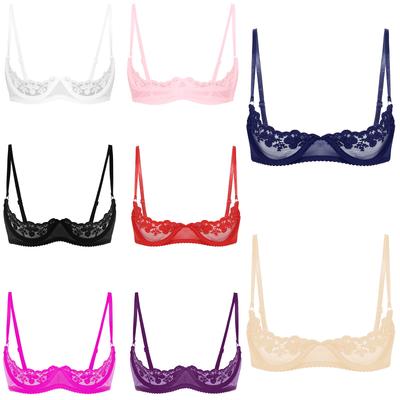 Womens Sheer Floral Lace Underwired Bra Underwear Adjustable Strap Unlined Brassiere Lingerie