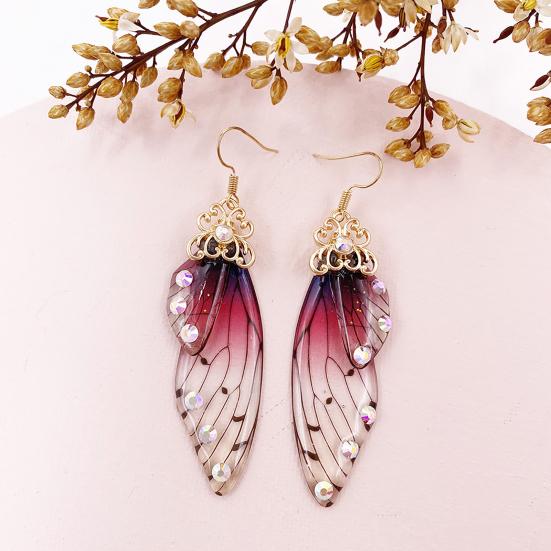 Women Earrings Butterfly Wing Gradient Color Rhinestone Ear Hook Jewelry