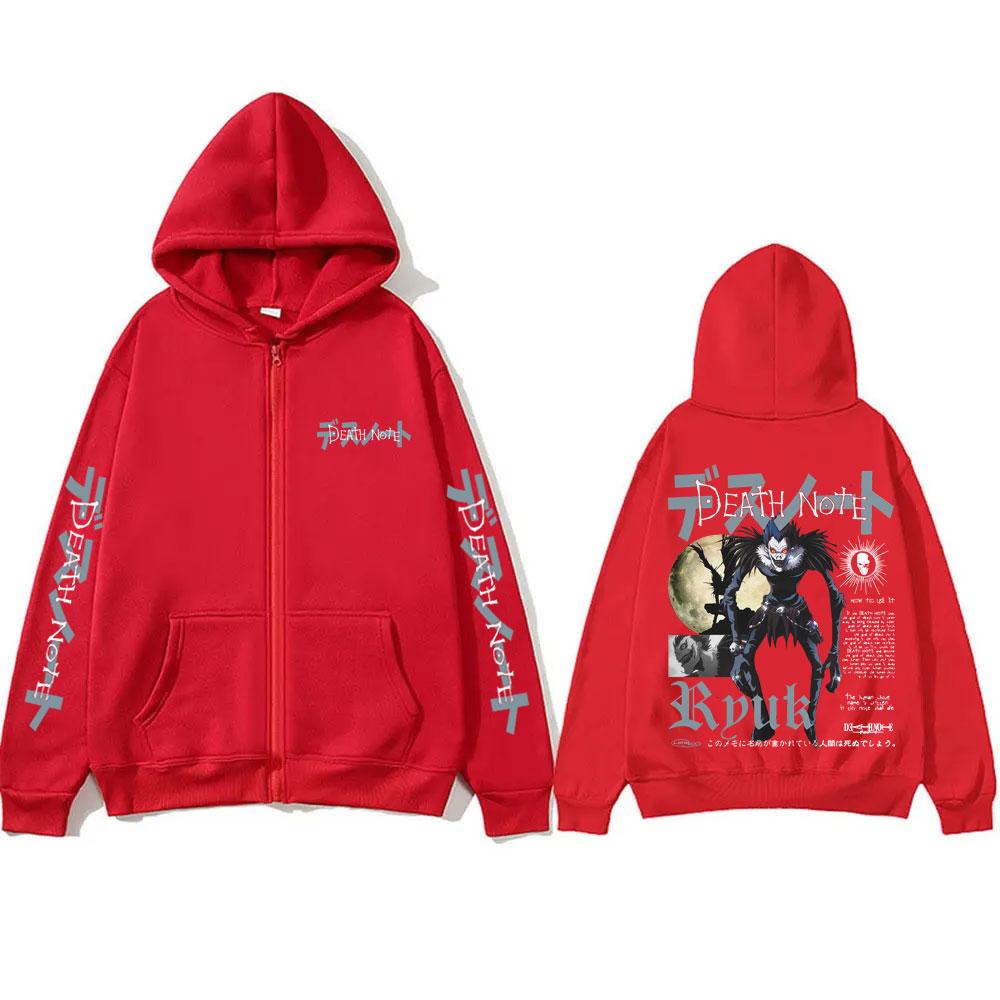 Anime Death Note Ryuk Graphic Zipper Hoodie Men Women Casual Vintage Oversized Zip Up Jacket Man Fleece Cotton Zip Up Sweatshirt