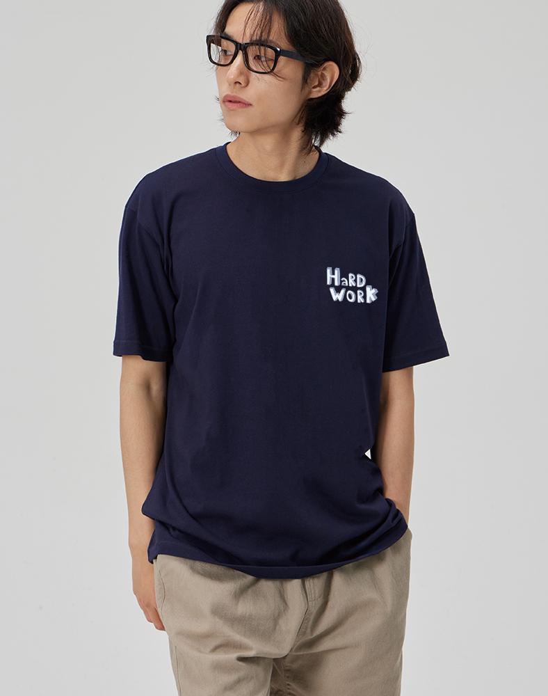 MAKEITTO [Hard Work] Crew Neck Tee_Navy