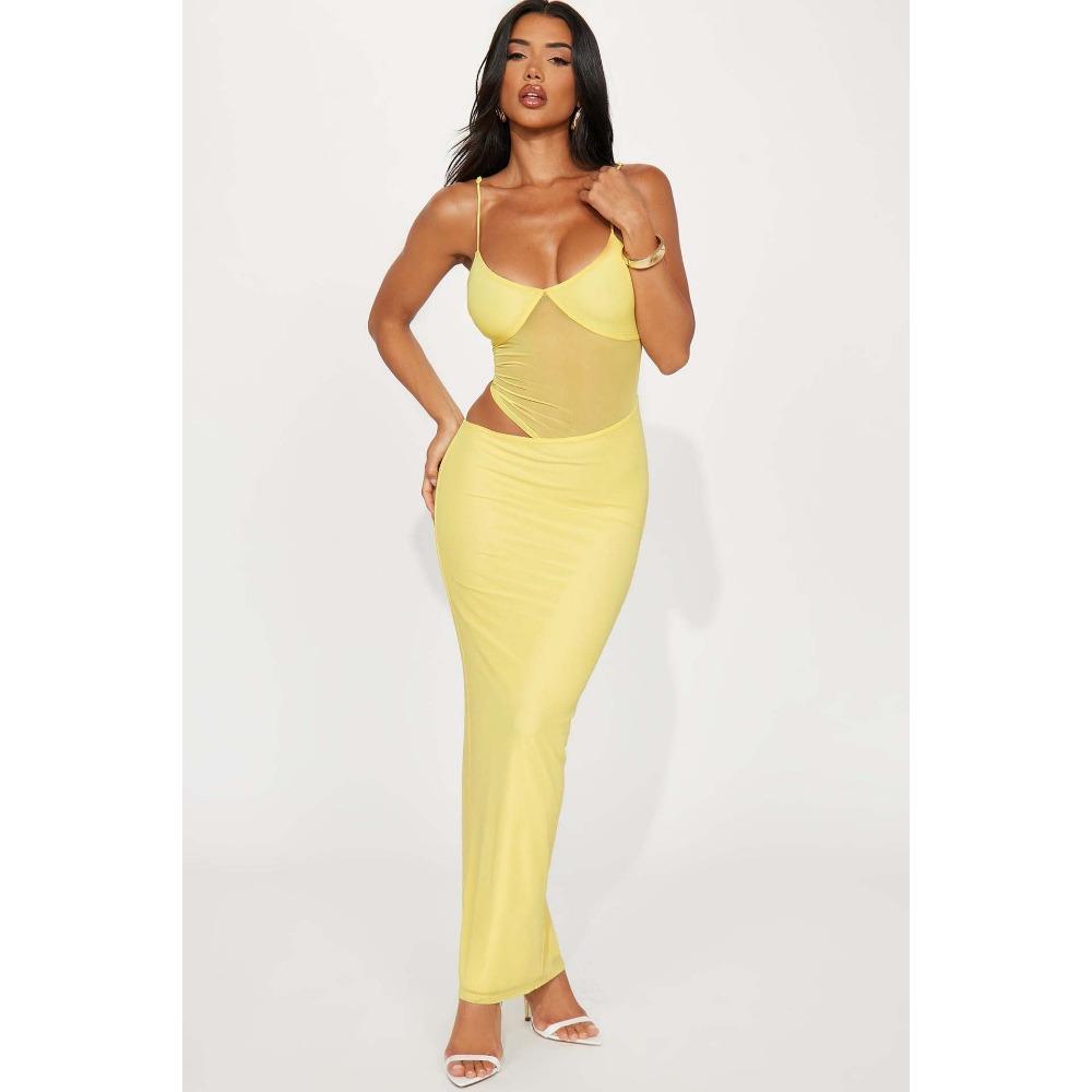 Mesh Patchwork Dress Women Sexy Backless Hollow Sleeveless Summer Trend Skinny Stretch Elegant Clubwear Maxi Bodycon