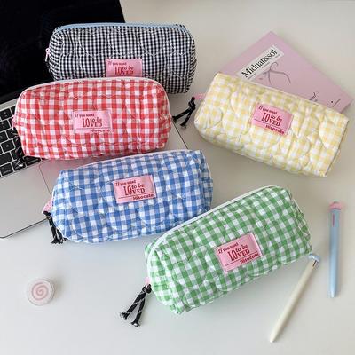 Stiftebeutel Kariert Herz Bleistiftetui Stoff Federmäppchen Koreanische Karierte Schreibwarentasche Kinder Kinder
