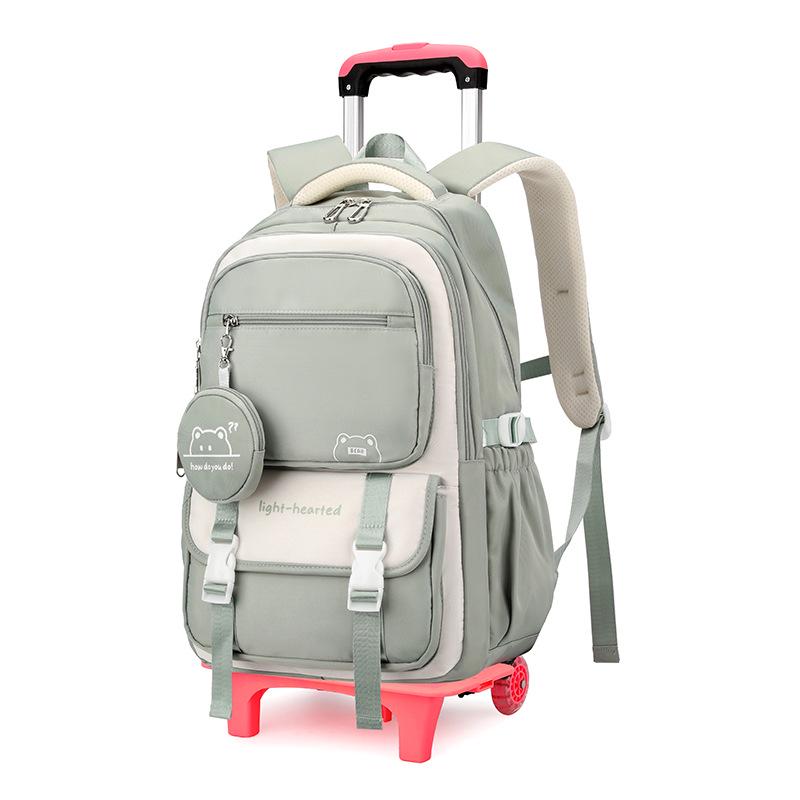 Natural Fish Design Trolley Backpack for Middle School Girls - Large Multi-Layer Capacity
