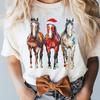 Westliche Weihnachten Cowboy Bunt Pferdeliebhaber Nutztier Land Neujahr Xmas Geschenk Kurzarm Bedrucktes T-Shirt Oberteile