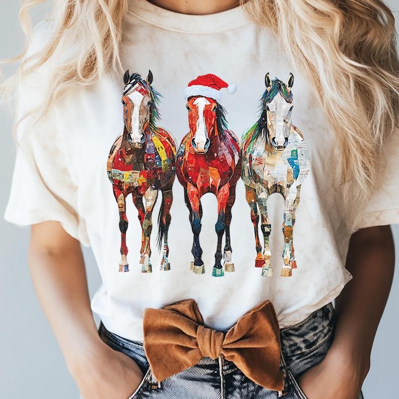 Westliche Weihnachten Cowboy Bunt Pferdeliebhaber Nutztier Land Neujahr Xmas Geschenk Kurzarm Bedrucktes T-Shirt Oberteile