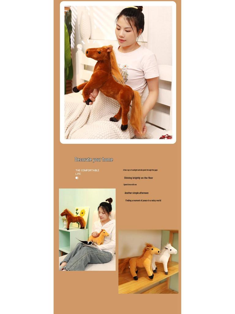 Adorable Little White Horse Plush Toy - Brown Pony Comfort Doll for Boys Birthday Gift