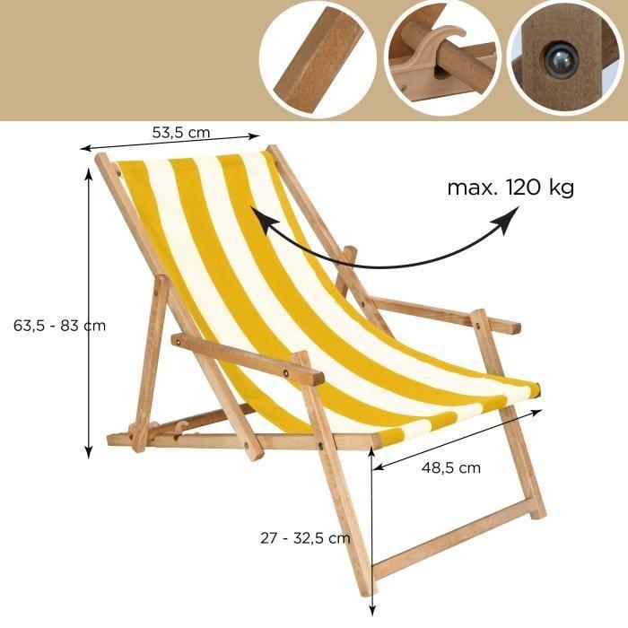 SPRINGOS® Garden Lounger - Folding Sun Lounger Made of Impregnated Wood - White/Yellow