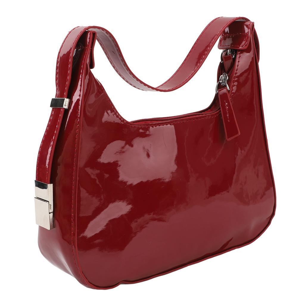 Women Underarm Bag Fashionable Glossy Surfaces PU Leather Shoulder Messenger Bag for Party Red
