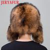 JERYAFUR Genuine Fox Fur Hats For Men Real Raccoon Fur Lei Feng Caps Russian Winter Men Ear Hat