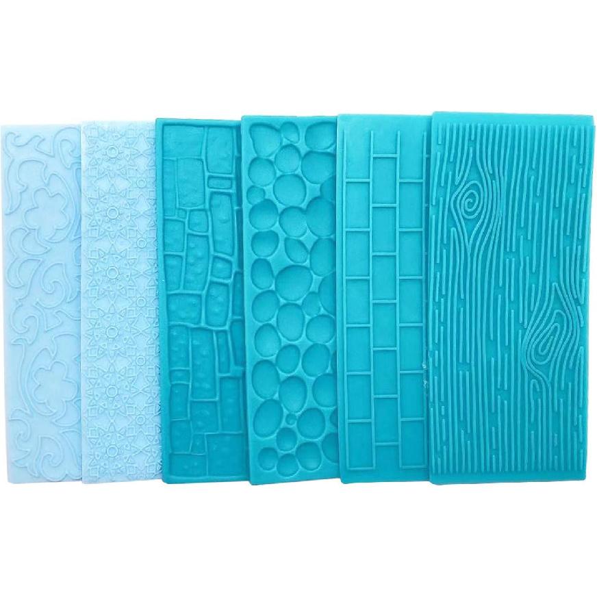 6 Pack Fondant Impression Mat Set Cake Decor Mold Set-Embossed Tree Bark/Flower/Cobblestone Texture Design Sugarcraft Decor Tool for Chocolate