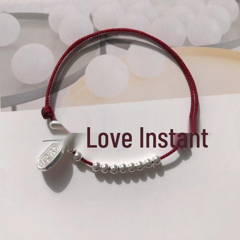 Benmingnian Red Rope Bracelet with Silver Bead & Bell Pendant - Women's Hand-Woven Anklet for Peace and Fortune
