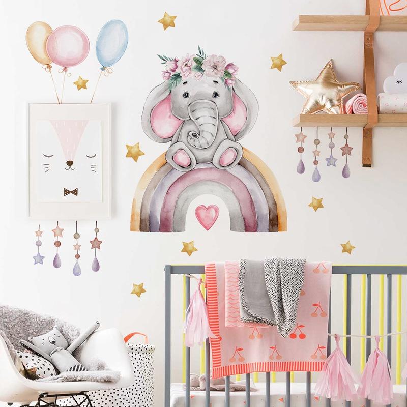 Baby Elefant Ballong Stjerne Tegneserie Veggklistremerke Stue Barnerom Dekorativt Veggklistremerke