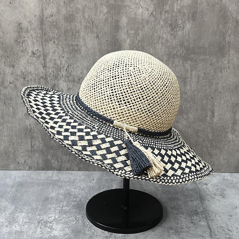 

Color Matching Large Brim Straw Hat Women S Summer Seaside Travel Shading Sun Protection Breathable Beach Hat Versatile M（56-58cm）