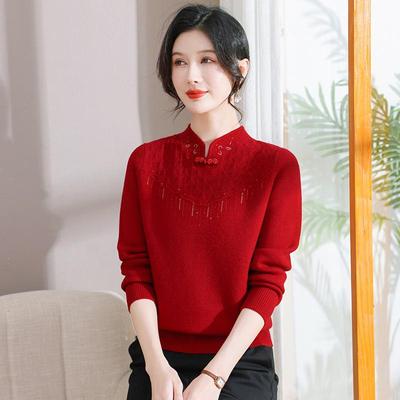 Autumn/Winter Fleece-Lined Knit Base Layer for Middle-Aged & Elderly Women - Half-High Neck, Thickened Fashion Sweater for Mothers